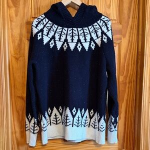 LOFT Navy and White Nordic Hooded Sweater
